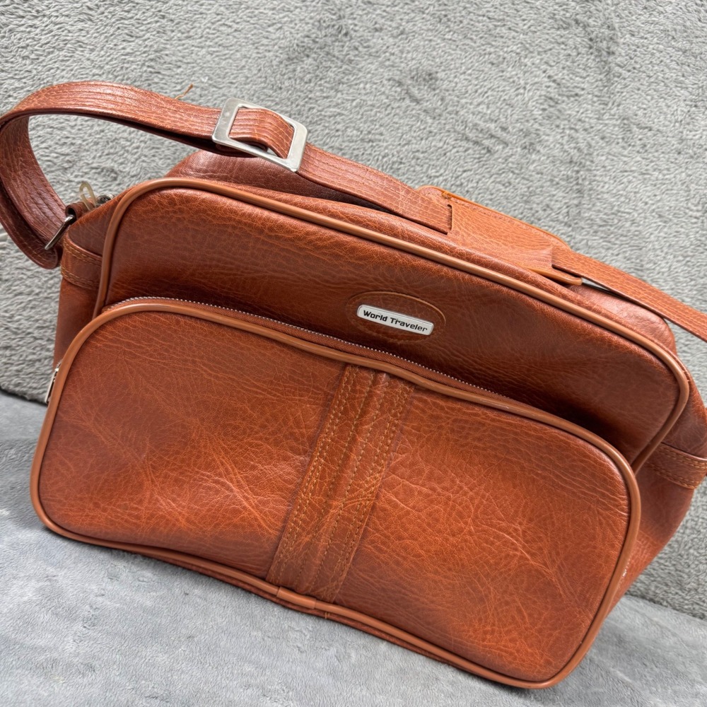 World Traveler Shoulder Bag Unisex‎ OS Brown Excellent Vintage Retro Flight Bag